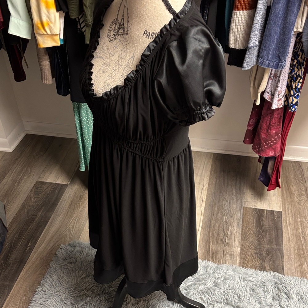 Y2K Puff Sleeve Satin Hem Babydoll Dress - Picture 4 of 15